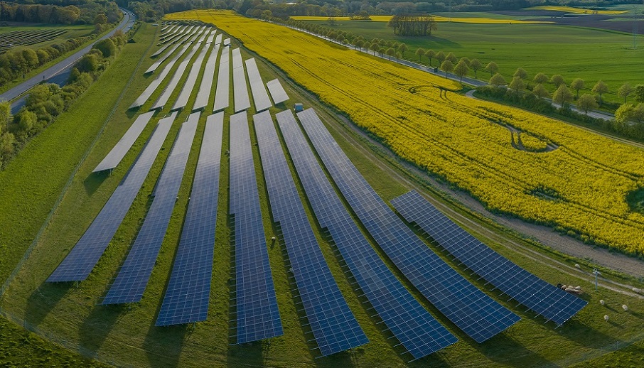 Solar plant in a green field